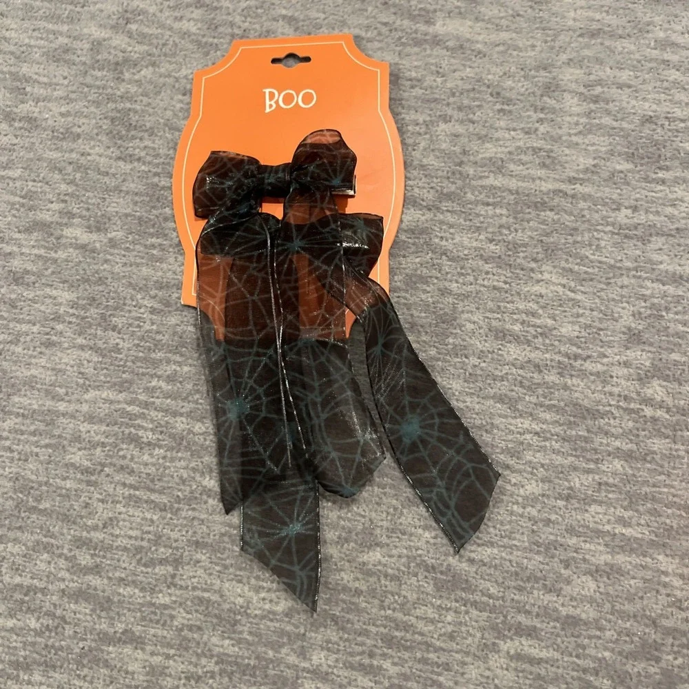 Cat & Jack Baby Halloween Pumpkin‎ Hat Stretch & Spider Web Hair Clips Bows New - Picture 10 of 13